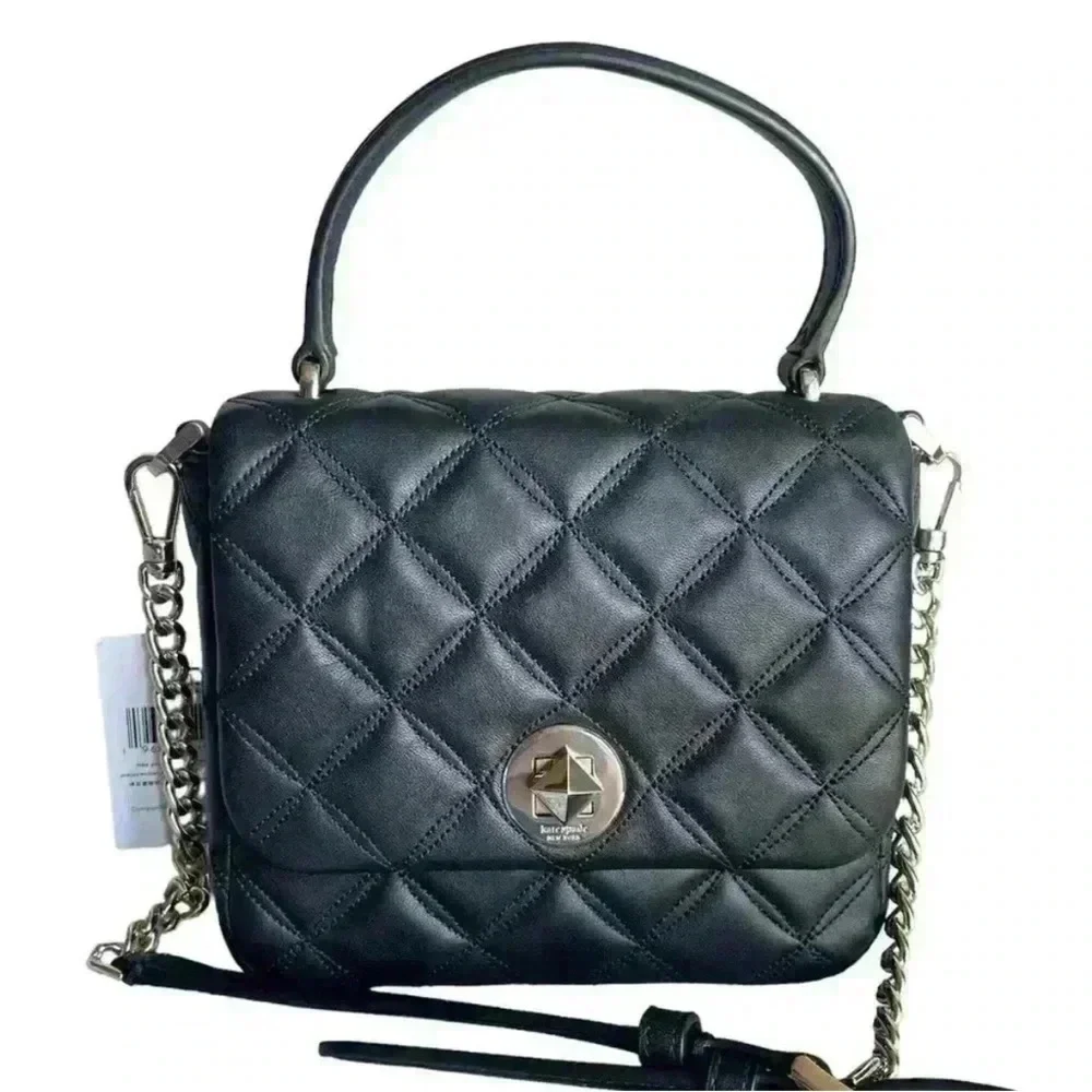 Kate Spade Natalia Quilted Leather Square Crossbody in Black NWT